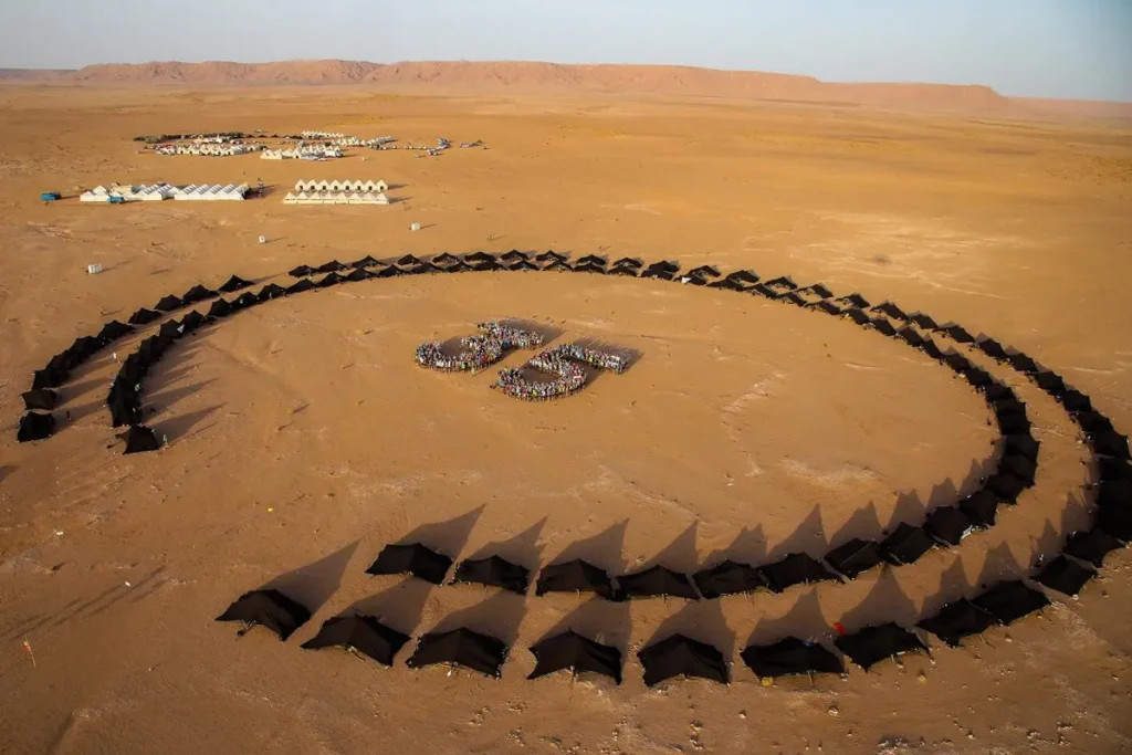 Berber tent bivouac camp in the Sahara Desert during Marathon des Sables