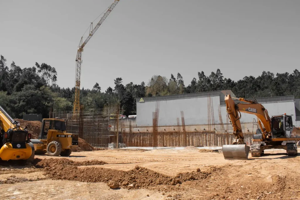Construction phase of Mohammed VI Tower showing deep foundation piling near the Bouregreg River