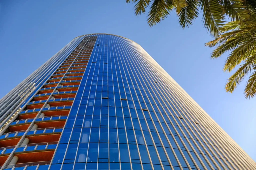 Infographic showing the floor-by-floor layout of Mohammed VI Tower from retail to observation deck