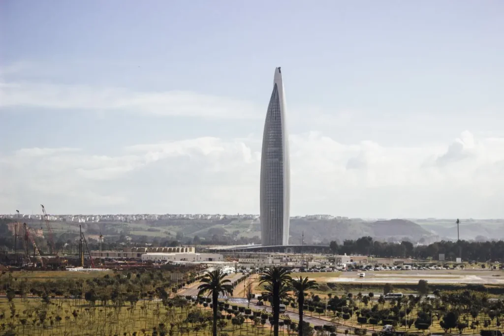 Mohammed VI Tower Rabat rising above the Bouregreg River skyline