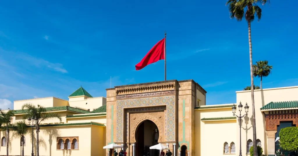 Royal Palace of Rabat with Morocco flag flying at the entrance