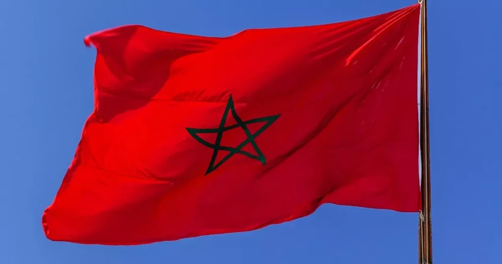 Close up of the green pentagram star on the Morocco flag