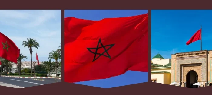 Morocco flag waving over the medina of Marrakech