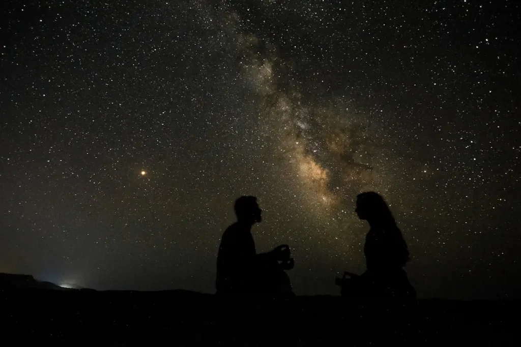 Starry night sky over Sahara Desert Merzouga Morocco
