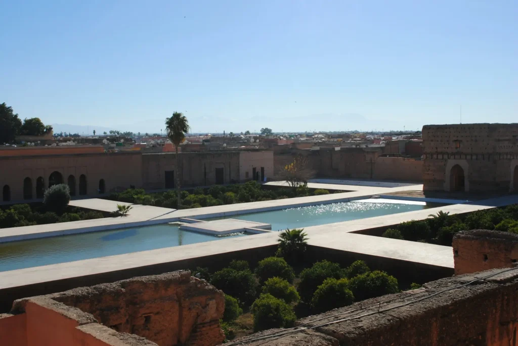 Panoramic view of El Badi Palace ruins from the terrace