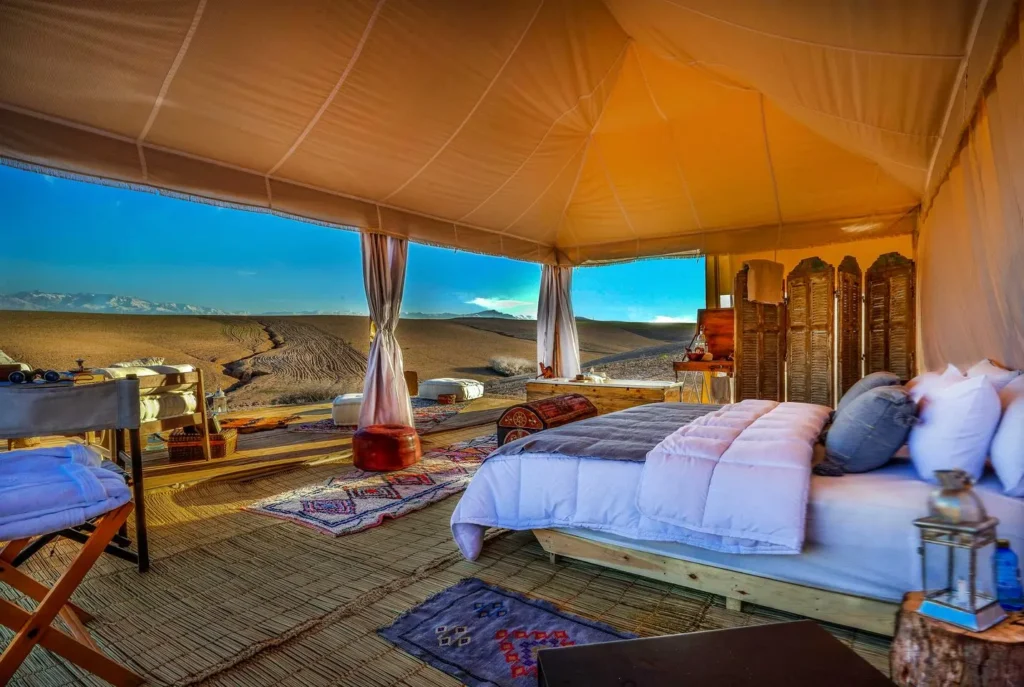 Luxury desert camp tents in Agafay Desert Morocco