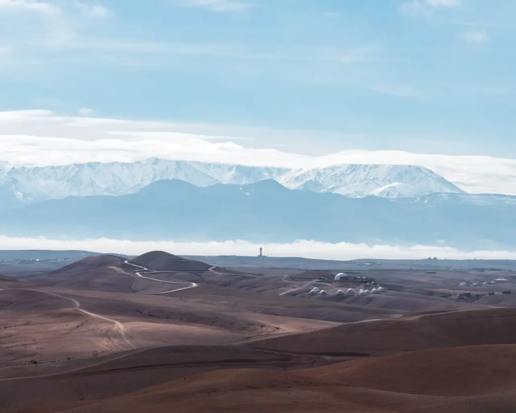 Road leading from Marrakech to Agafay Desert through the countryside