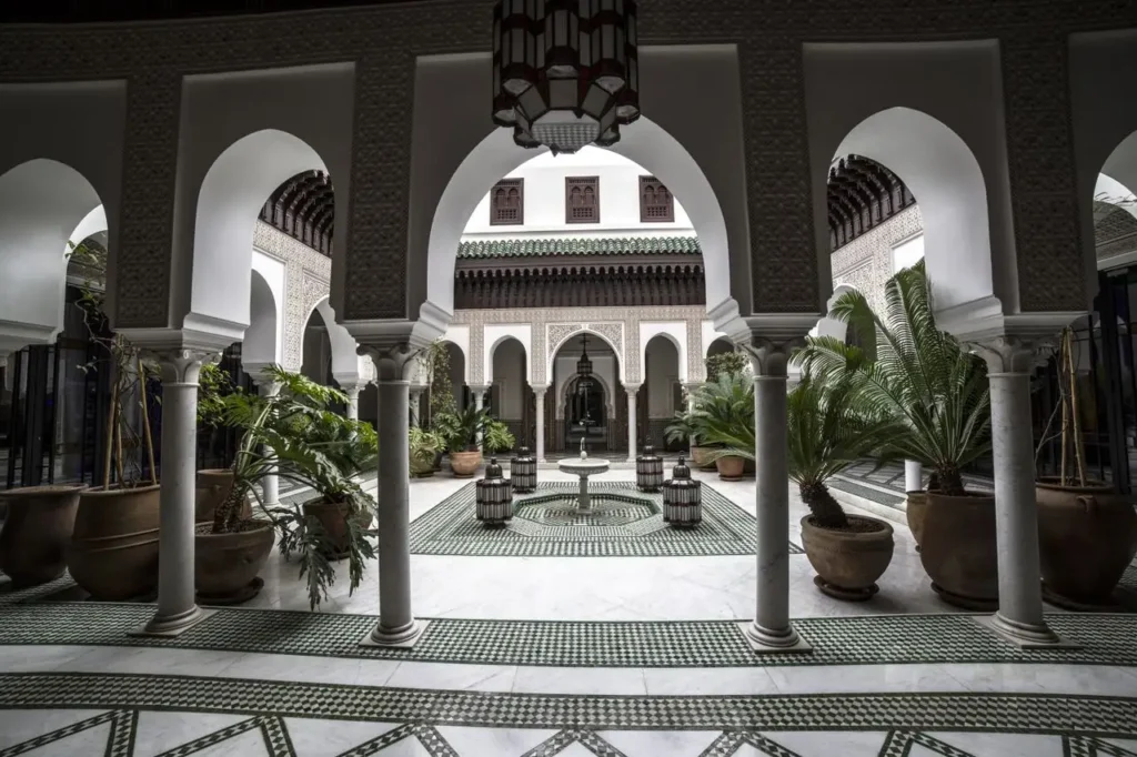 Family-friendly riad courtyard with plunge pool in Marrakech Medina